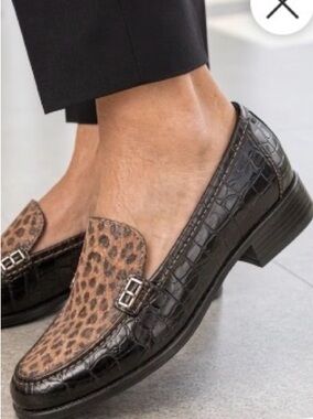 🌟 NEW Eurosoft Black Leather Croco & Leopard Loafers - Size 7